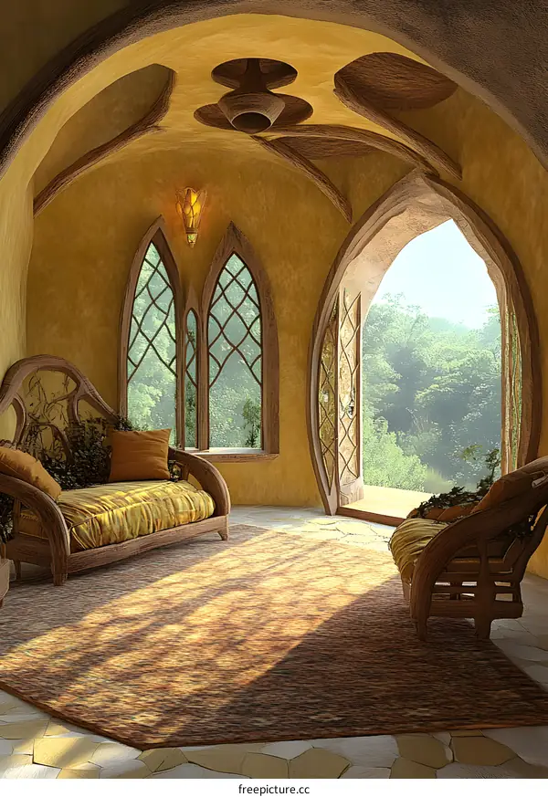 Fantasy Home Interior Design with Arched Windows and Doors