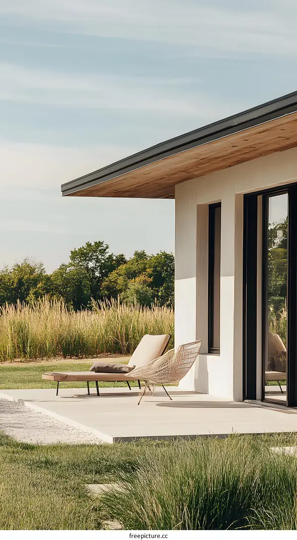 Modern Minimalist Home Exterior With Patio And Green Grass