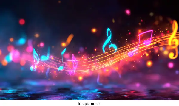 Vibrant Neon Music Notes Background