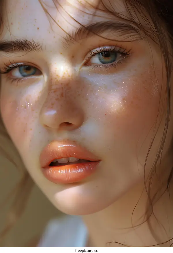 Close Up Portrait of a Young Woman with Freckles