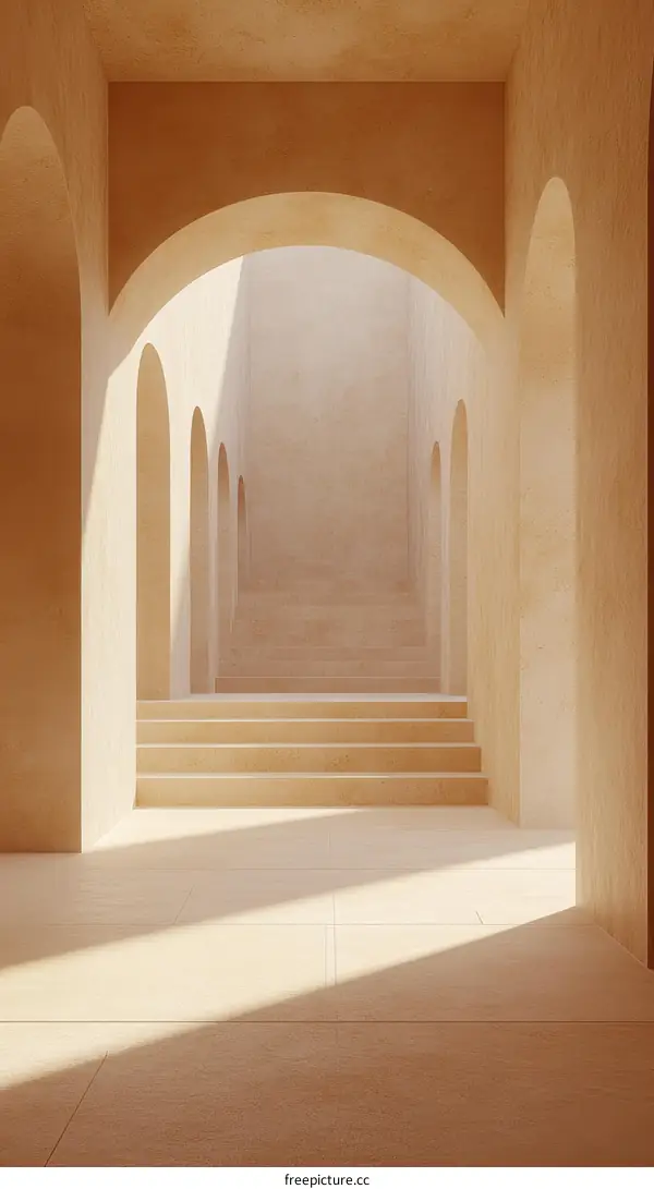 Beige Arches Corridor Architectural Illustration