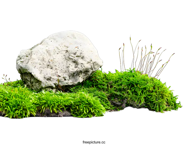 [Transparent Background PNG]Green Moss and Rock on White Background
