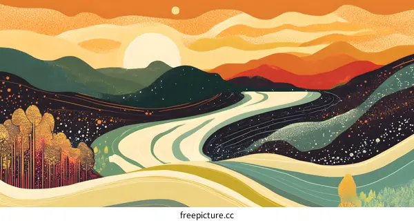 Abstract Landscape with Mountain and River