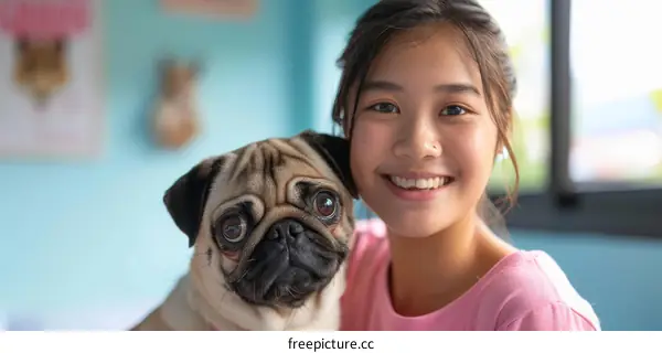 pug and girl
