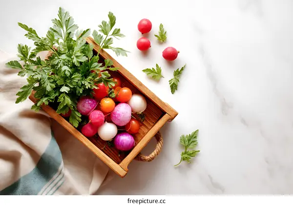 Colorful Vegetable Display in Wooden Tray