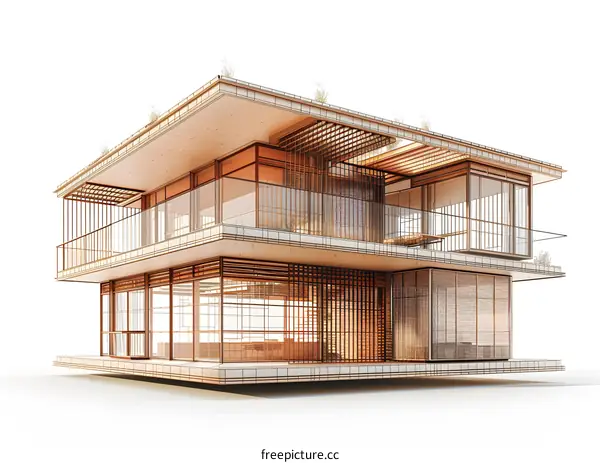 The design of a two-story house with a terrace