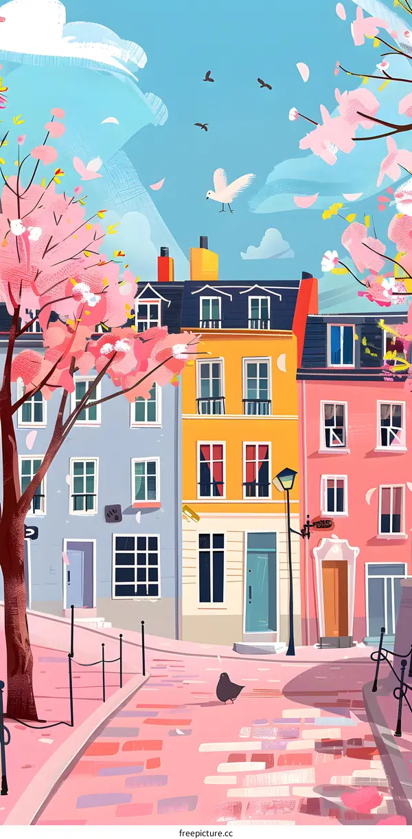 Springtime in a European City Illustration