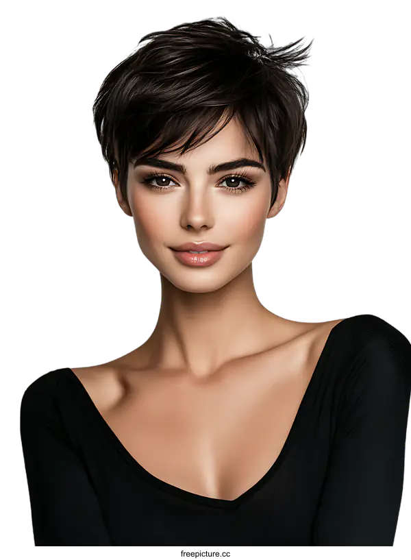 [Transparent Background PNG]Beautiful Woman with Short Hair Portrait