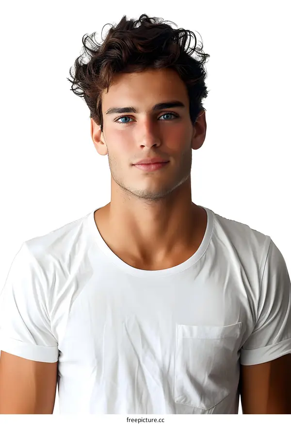 portrait of a handsome young man with blue eyes and brown hair