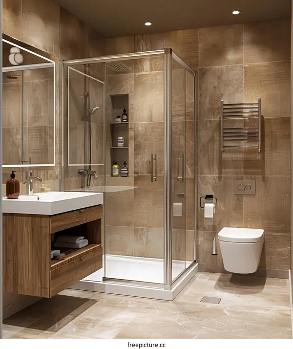 Modern Bathroom Design with Glass Shower Enclosure