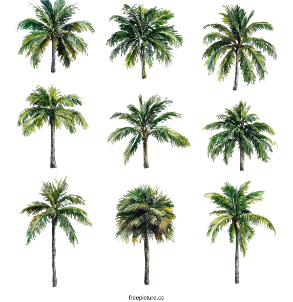 [Transparent Background PNG]Watercolor Palm Trees Illustration Set