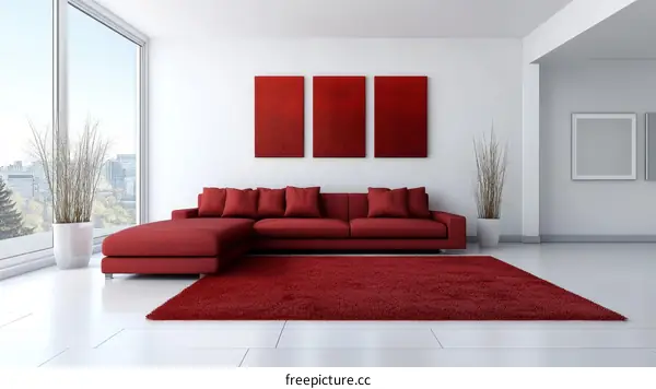 Modern Living Room Interior Design with Red Accents