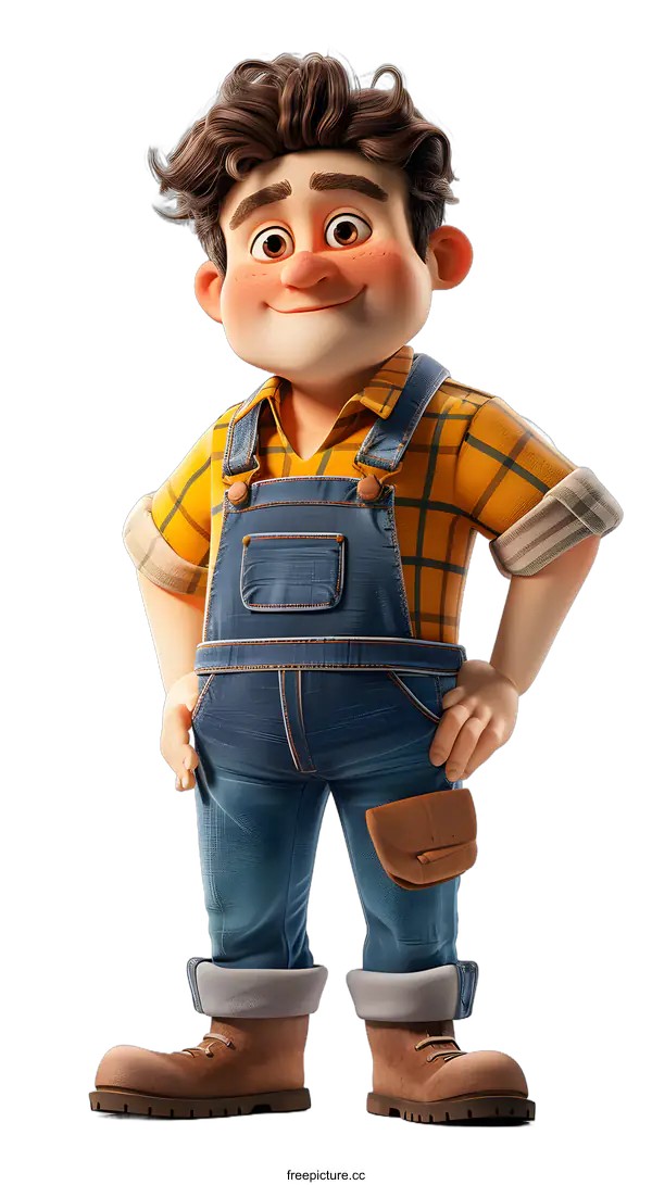 [Transparent Background PNG]A 3D rendering of a male farmer