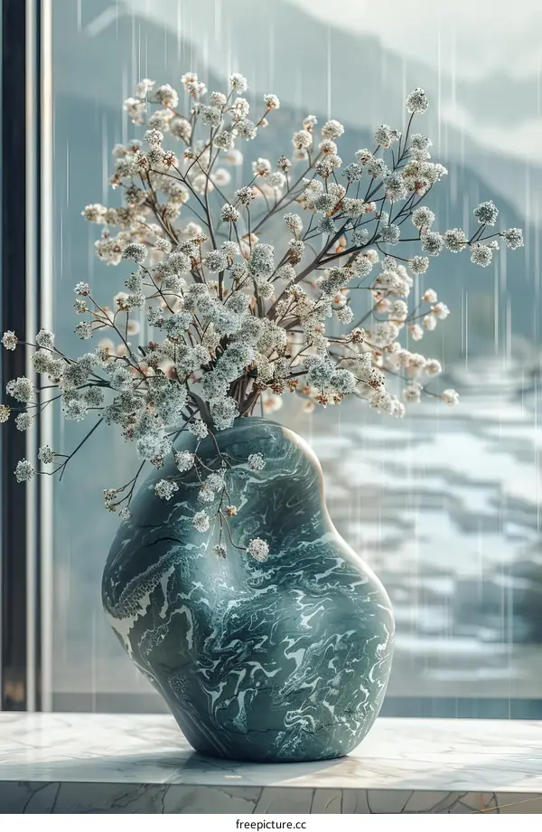 Modern Abstract Vase with Dried Flowers in Rain