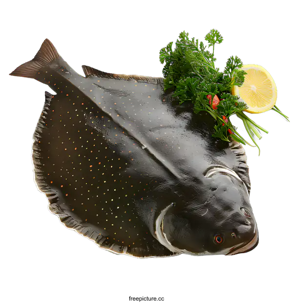 [Transparent Background PNG]Raw Flounder with Lemon and Parsley