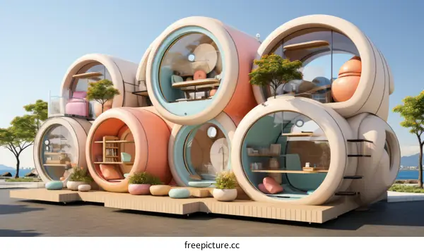 Futuristic modular home concept with rounded rooms