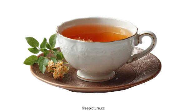 [Transparent Background PNG]Elegant Tea Cup with Floral Garnish
