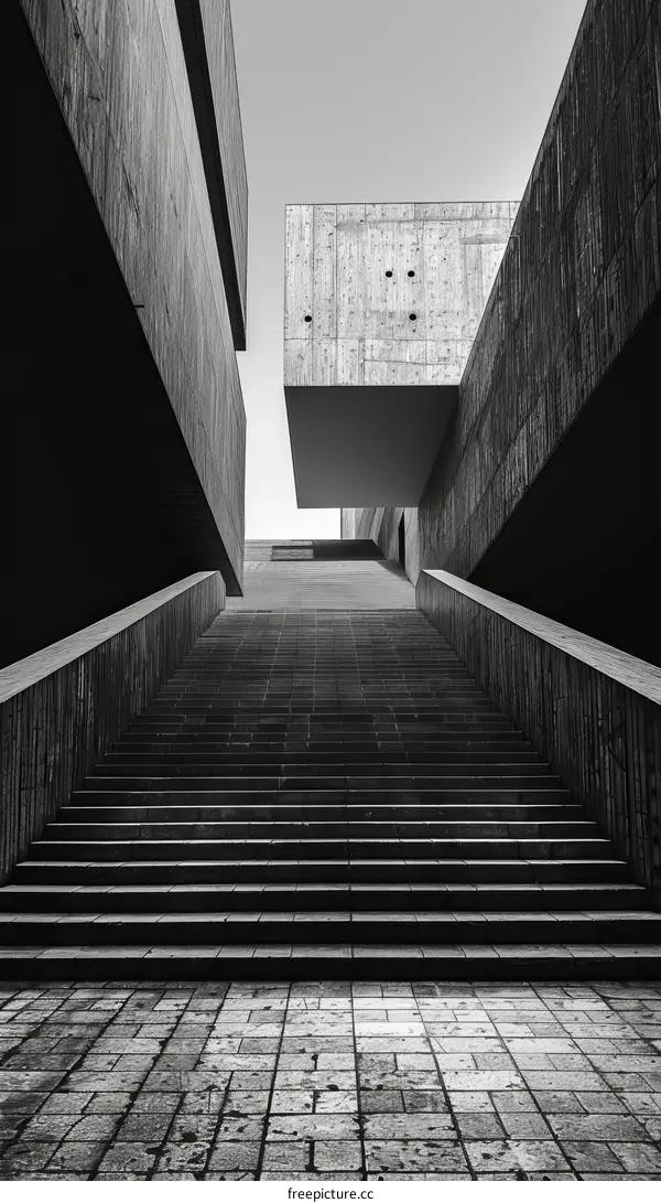 Brutalism Architecture: Concrete Staircase in Black and White