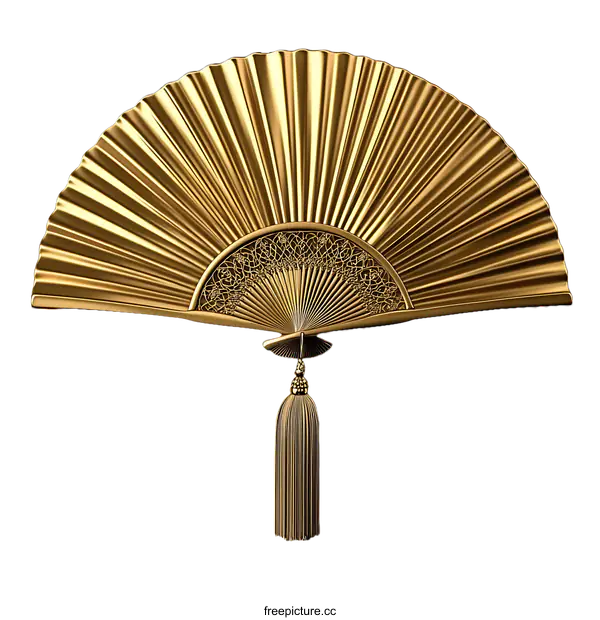 [Transparent Background PNG]Golden Chinese Folding Fan Illustration