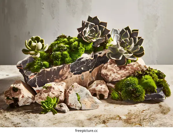 Succulents Planted In A Rock Arrangement