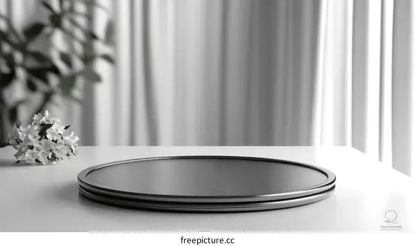 Empty Round Display Stand with Flowers