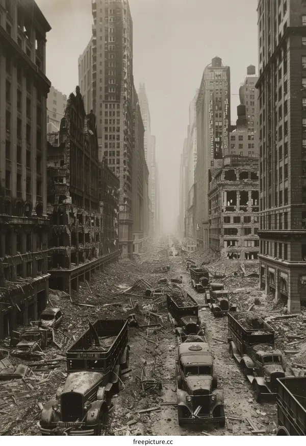 Ruins of Wall Street after the Great Depression of 1929
