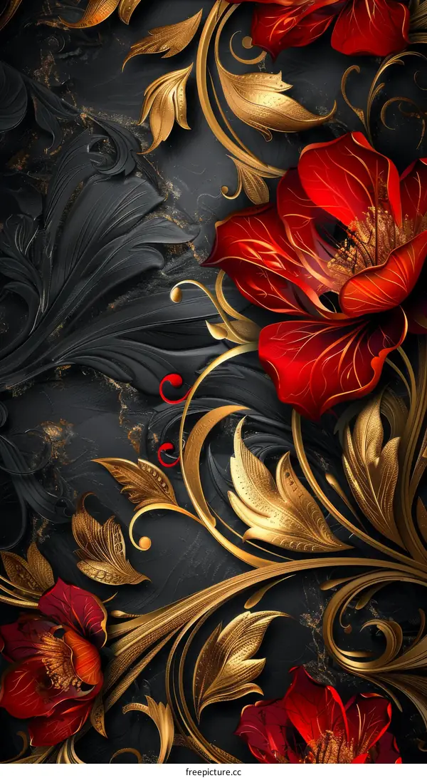 Vintage Floral Pattern in Red and Gold