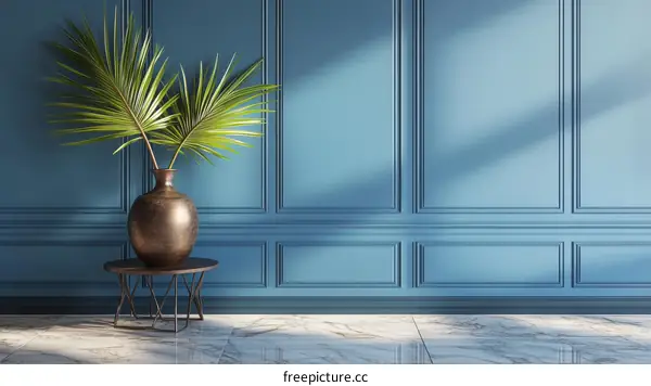 Elegant Blue Room Interior Design with Tropical Plant