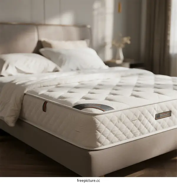 Comfortable White Mattress with Quilted Surface in Modern Bedroom