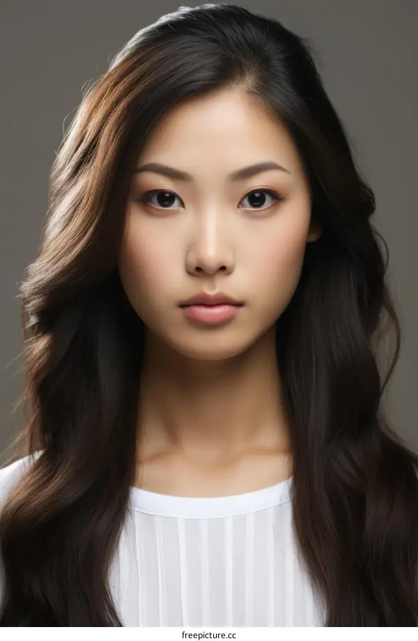 Portrait of a young Asian woman with long dark hair