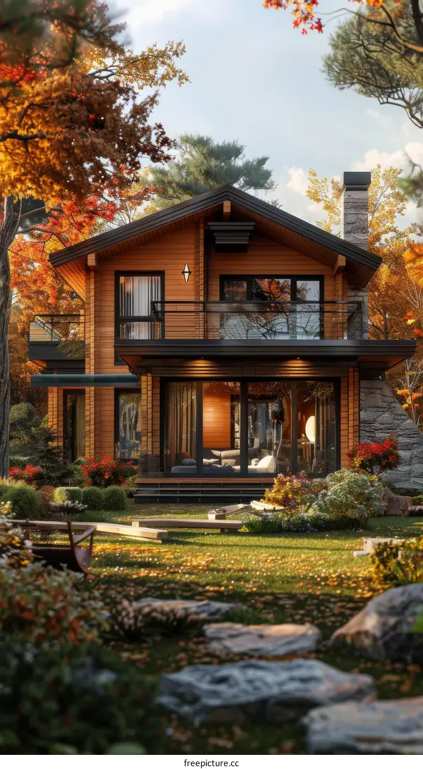 Autumn Cabin with Lush Landscaping