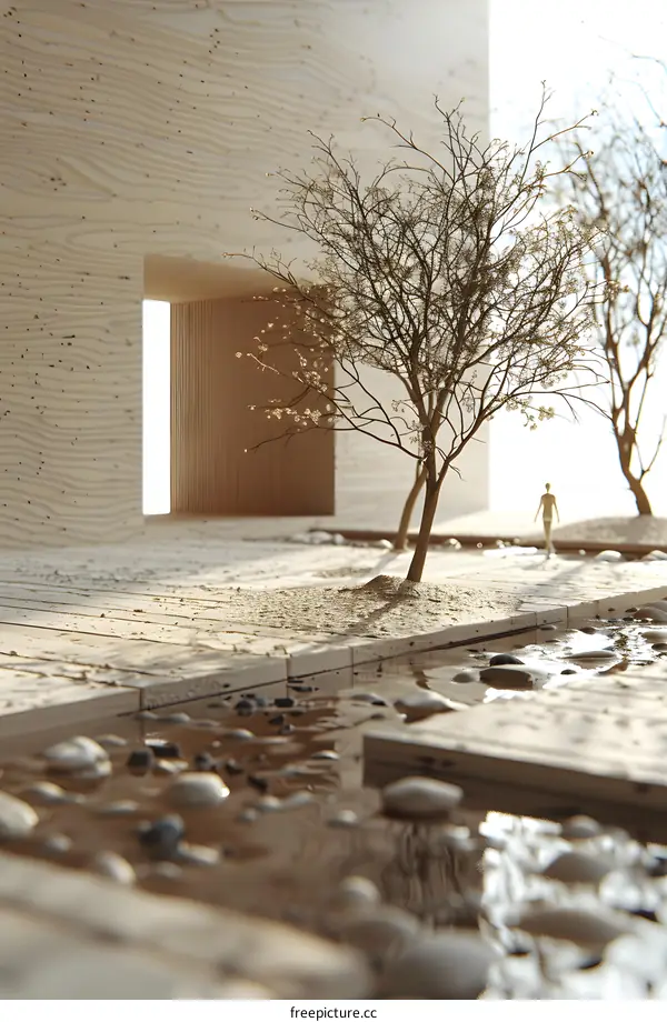 Minimalist Architecture with a Small Pond and Trees