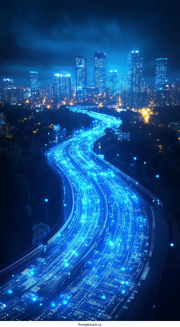 Futuristic City Road Network at Night