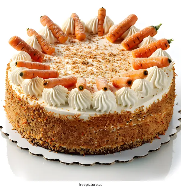 A cake decorated with carrots