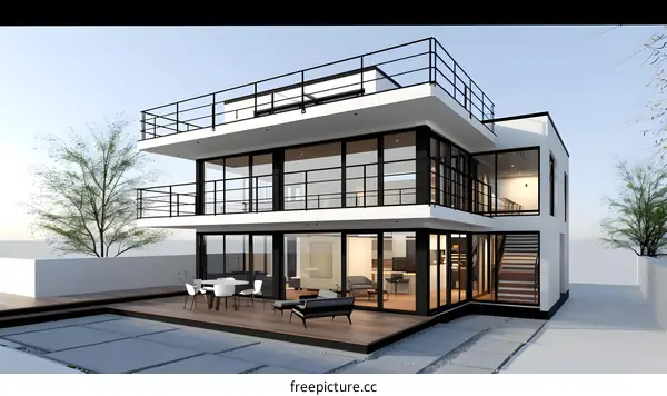 Modern House Design with Glass Windows and Balcony
