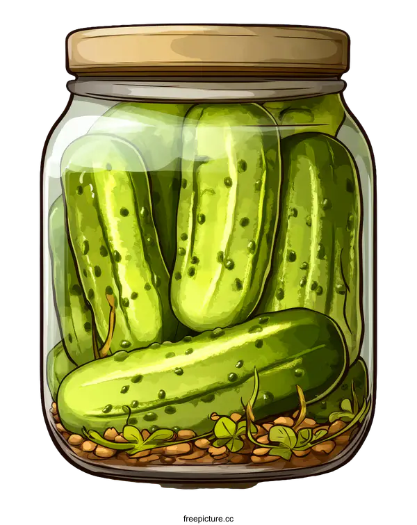 [Transparent Background PNG]Pickled Cucumbers in a Glass Jar Illustration