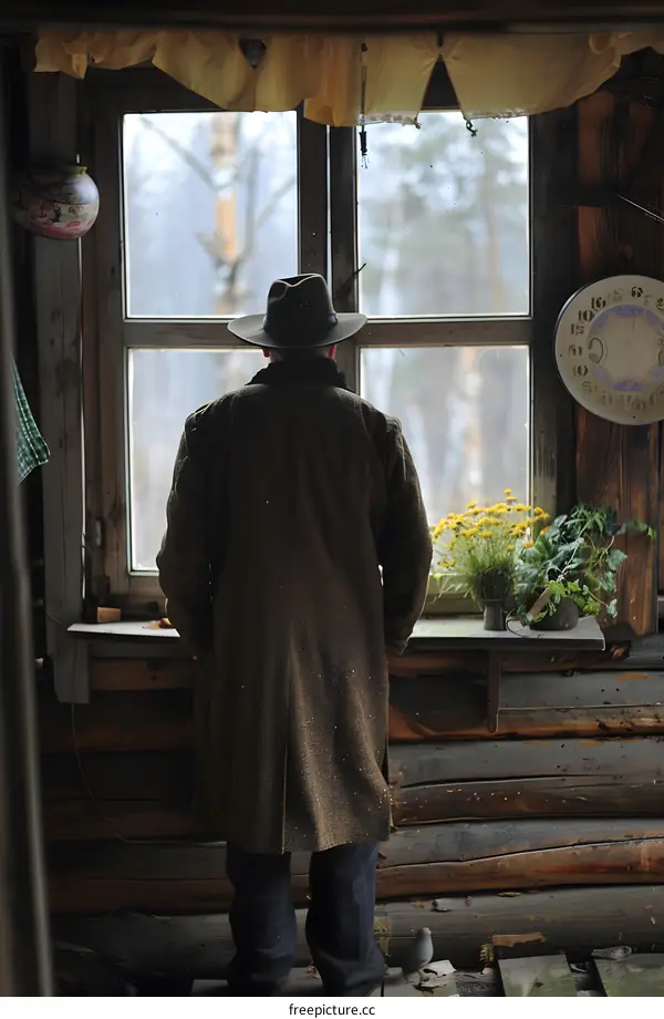 Man looking out the window