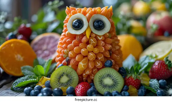 Adorable owl made of fruits and vegetables