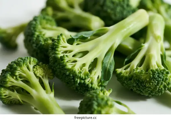 Fresh Green Broccoli Florets in Close-up View