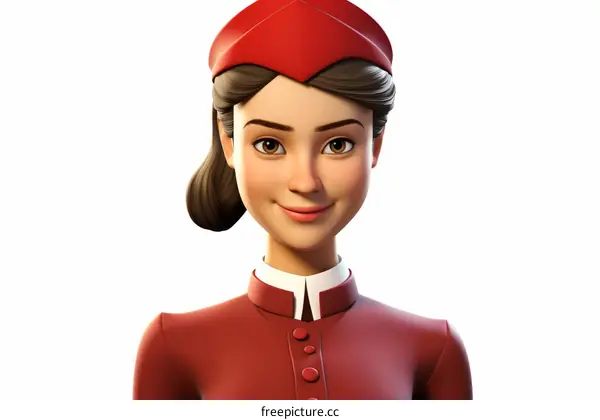 Young Woman in Red Uniform Smiling at Camera