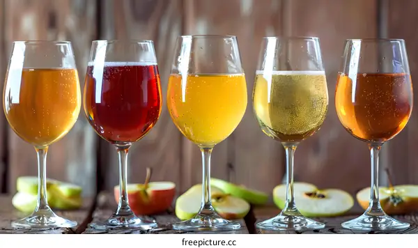 Apple Cider Wine Glasses on Wooden Table