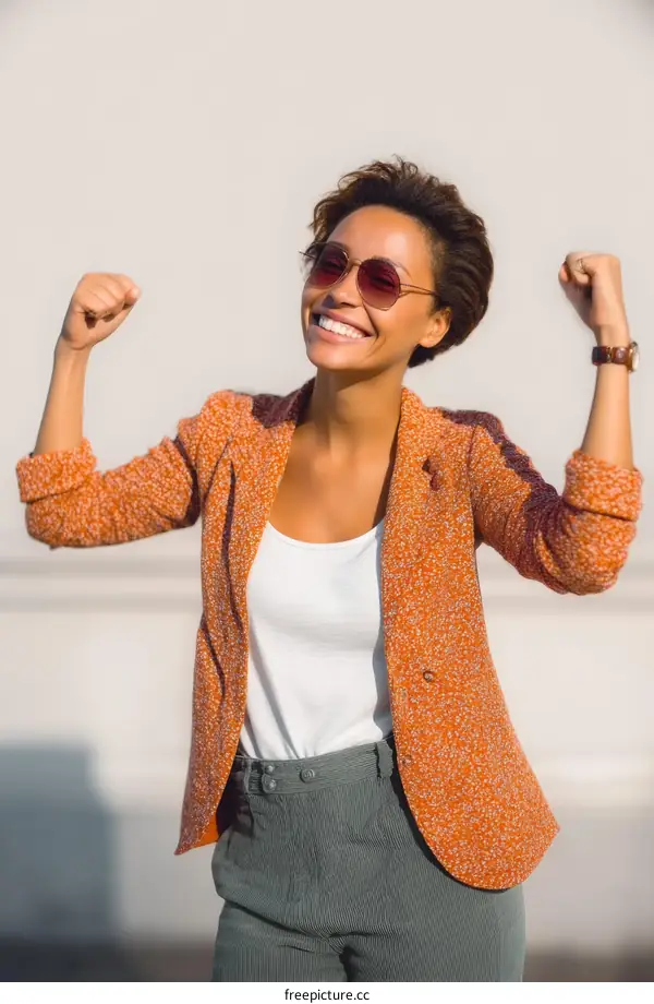 Happy African Woman Celebrating Success