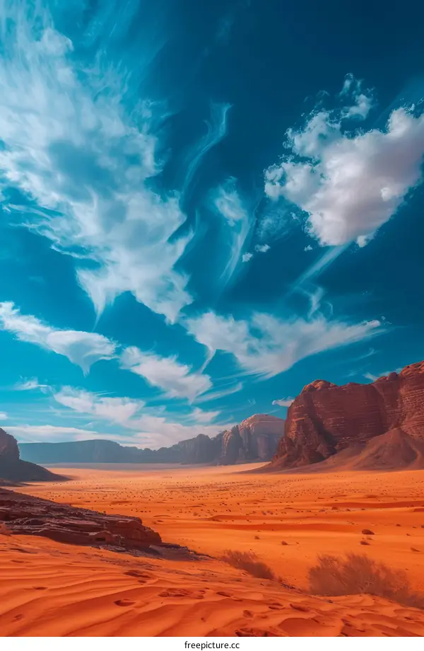 Stunning Desert Landscape with Blue Sky and Clouds