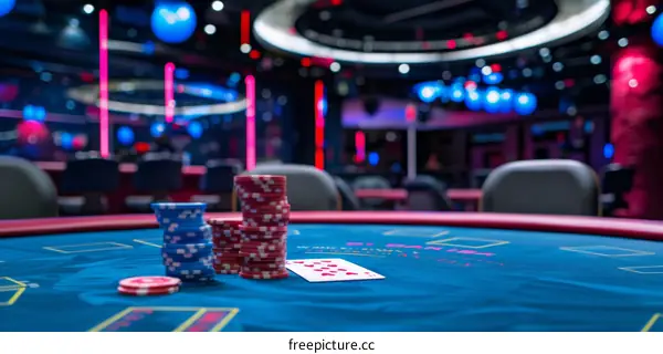 Poker Table with Cards and Chips
