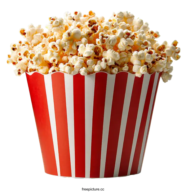 [Transparent Background PNG]Popcorn in a Red and White Striped Bucket