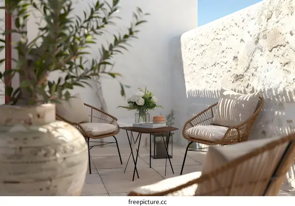 Minimalist Patio Design With White Wall Background