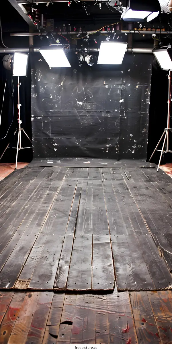 Studio Space with Wood Floor and Lighting Equipment