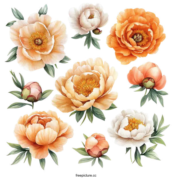 [Transparent Background PNG]Watercolor Peony Floral Design Collection