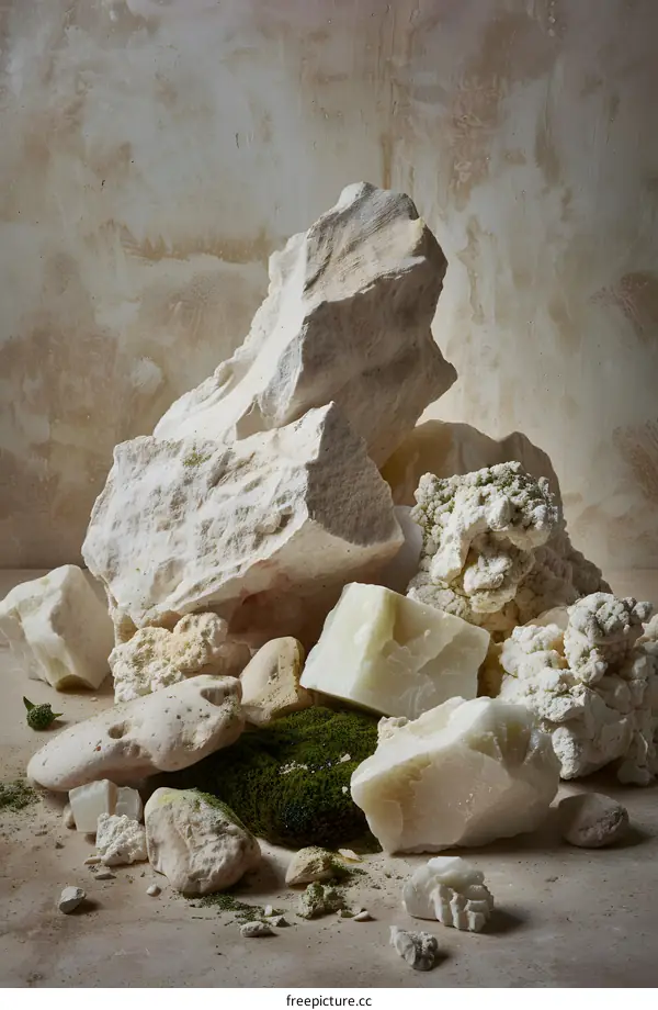 Abstract Still Life With White Rocks and Moss