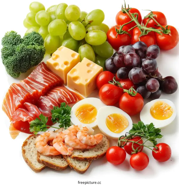 Healthy Plate: Grapes, Tomatoes, Cheese, Eggs & Ham